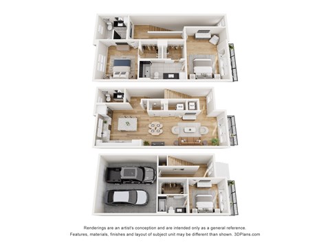 Floor plan for 3 beds, 3.5 baths, 2055 sqft